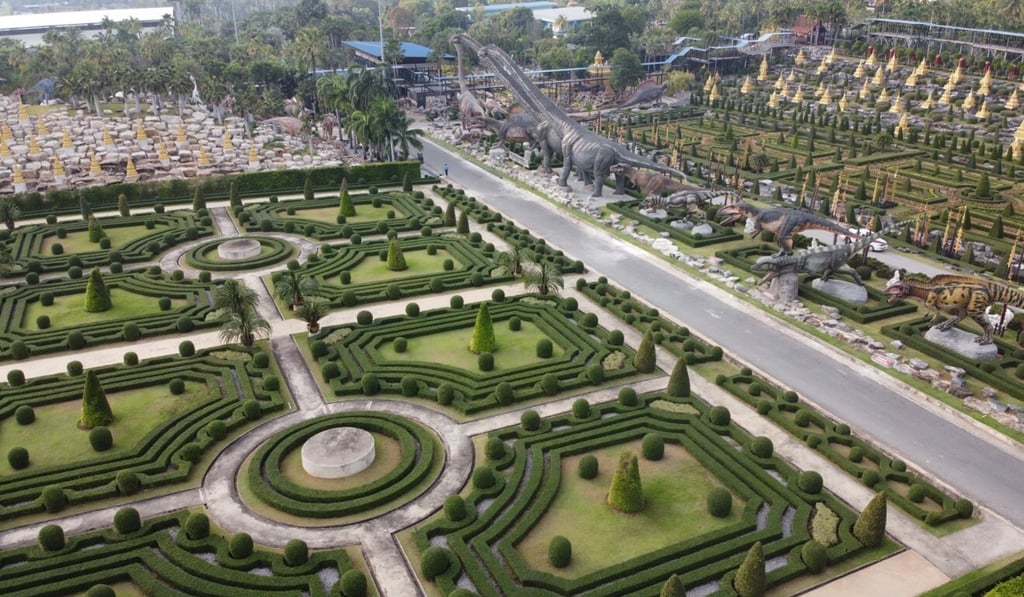 An aerial shot of an empty maze at Noongnooch Tropical Garden, which used to welcome an average of 9,000 visitors a day before the coronavirus pandemic hit. Photo: Vijitra Duangdee An aerial shot of an empty maze at Noongnooch Tropical Garden, which used to welcome an average of 9,000 visitors a day before the coronavirus pandemic hit. Photo: Vijitra Duangdee