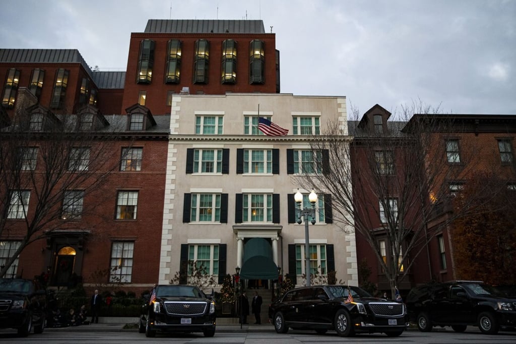 The presidential motorcade sits parked outside Blair House in 2018. Photo: Bloomberg