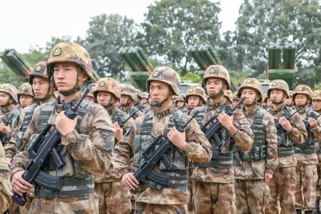 Images posted to social media show the PCL-191 – pictured behind the troops – in the first public display since its debut in 2019. Photo: Weibo Images posted to social media show the PCL-191 – pictured behind the troops – in the first public display since its debut in 2019. Photo: Weibo