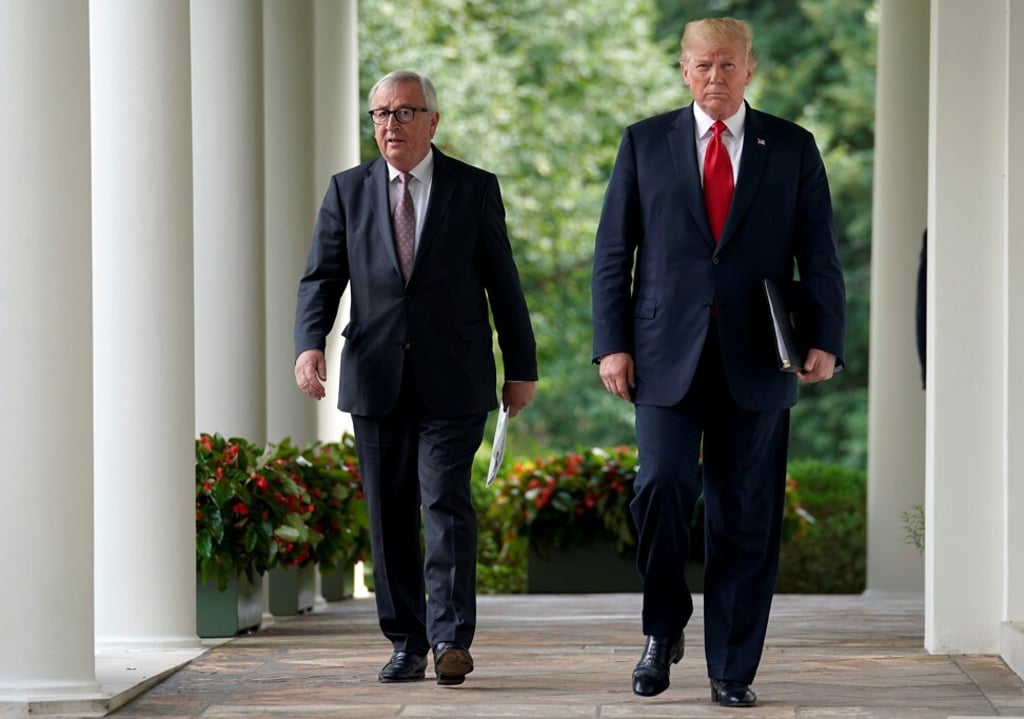 The European Commission’s then president Jean-Claude Juncker walks with US President Donald Trump before speaking about trade relations at the White House in Washington in July 2018. The transatlantic relationship has been more fraught since Trump came to power in 2016. Photo: Reuters The European Commission’s then president Jean-Claude Juncker walks with US President Donald Trump before speaking about trade relations at the White House in Washington in July 2018. The transatlantic relationship has been more fraught since Trump came to power in 2016. Photo: Reuters