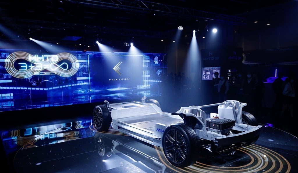 Hon Hai, Foxconn’s main listed arm, unveiled its first EV chassis as well as an open software platform last October. Photo: EPA-EFE