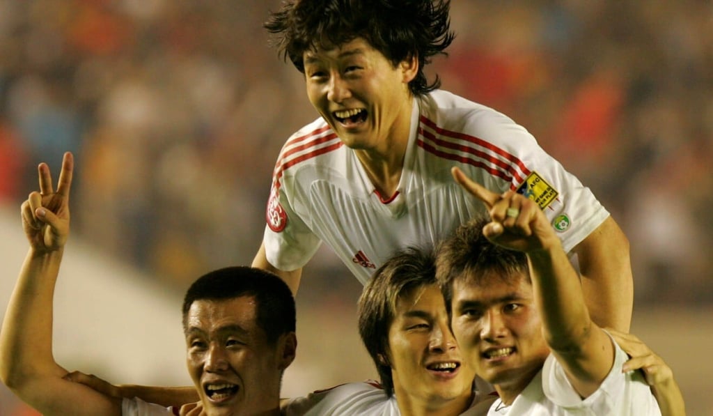 Sun Jihai (centre) celebrates with teammates (from left) Li Xiaopeng, Li Weifeng and Shao Jiayi after a penalty shoot-out win in the 2004 Asian Cup semi-finals in Beijing. Photo: Reuters Sun Jihai (centre) celebrates with teammates (from left) Li Xiaopeng, Li Weifeng and Shao Jiayi after a penalty shoot-out win in the 2004 Asian Cup semi-finals in Beijing. Photo: Reuters