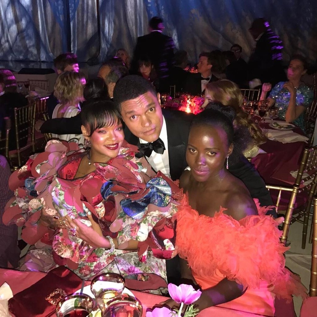 Trevor Noah at the 2017 Met Gala with Rihanna and Lupita Nyong’o. Photo: @trevornoah/Instagram