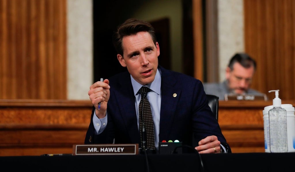 US Senator Josh Hawley speaks during a Senate Judiciary Committee hearing on Capitol Hill in Washington on May 12, 2020. Photo: AFP