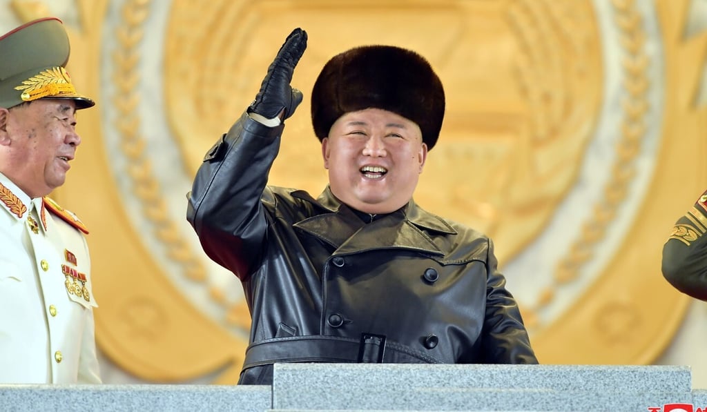 North Korean leader Kim Jong-un waves during a ceremony for the 8th Congress of the Workers’ Party in Pyongyang on Thursday. Photo: KCNA via Reuters