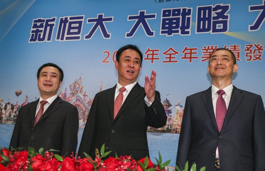 Hui Ka-yan (centre), chairman of China Evergrande Group, during a press conference in Hong Kong on March 26, 2019. Photo: Nora Tam