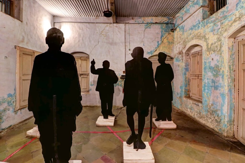 Black silhouettes of eminent Indian political figures stand tall in Empathy Alley, one of the six zones of the Conflictorium. Photo: Conflictorium