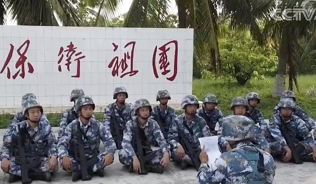 PLA troops stationed in the South China Sea take part in a battlefield English training session. Photo: Handout