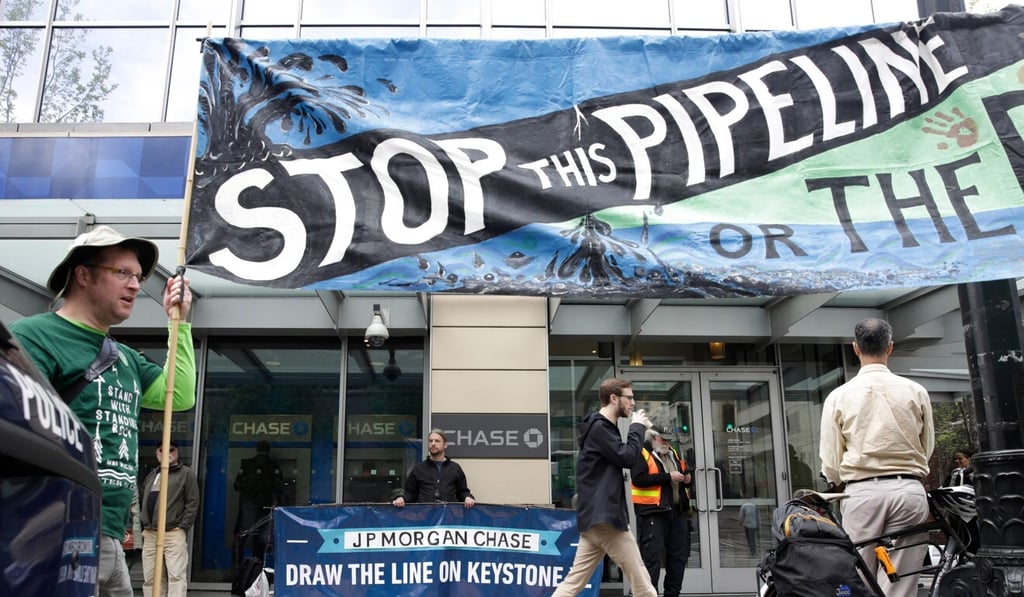 Indigenous leaders and climate activists protest against the Keystone XL pipeline in Seattle in May 2017. Photo: AFP Indigenous leaders and climate activists protest against the Keystone XL pipeline in Seattle in May 2017. Photo: AFP