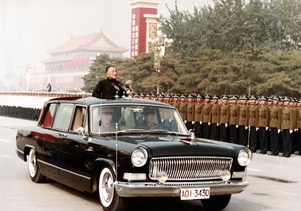 China’s paramount leader Deng Xiaoping in his Hongqi, or Red Flag, limousine on Tiananmen Square during the National Day parade on October 9, 1984. Photo: Xinhua