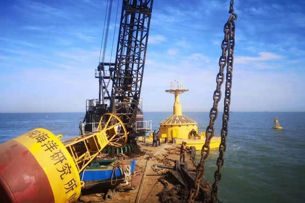 The new 15-metre buoy is considerably larger than most of those previously deployed. Photo: Institute of Oceanology, Chinese Academy of Sciences The new 15-metre buoy is considerably larger than most of those previously deployed. Photo: Institute of Oceanology, Chinese Academy of Sciences