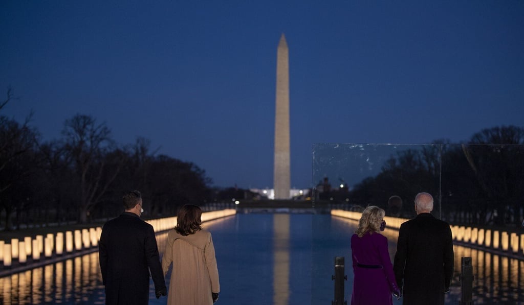 US president-elect Joe Biden (right), with Dr Jill Biden, and vice-president-elect Kamala Harris (second from left), with her husband Doug Emhoff, attend an event at the Lincoln Memorial in Washington on Tuesday. Photo: EPA-EFE