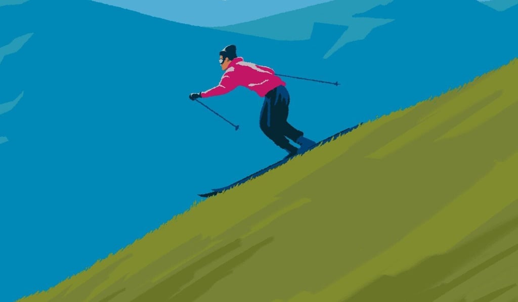 A ski slope in the central Nagano prefecture is green due to a lack of winter snow. Photo: WWFJ