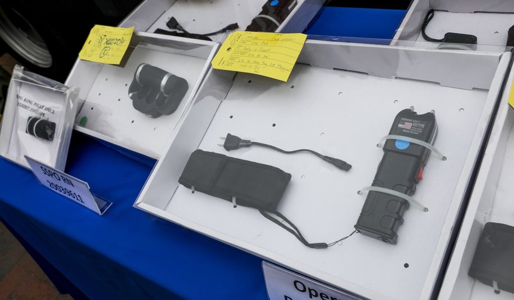 Police seized a variety of stun guns during an operation in Sham Shui Po. Photo: Nora Tam Police seized a variety of stun guns during an operation in Sham Shui Po. Photo: Nora Tam