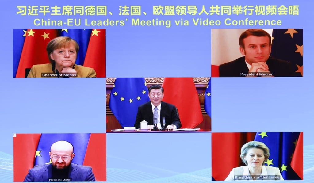 The CAI was wrapped up last month when Chinese President Xi Jinping (centre) met European leaders via video link. Photo: Xinhua