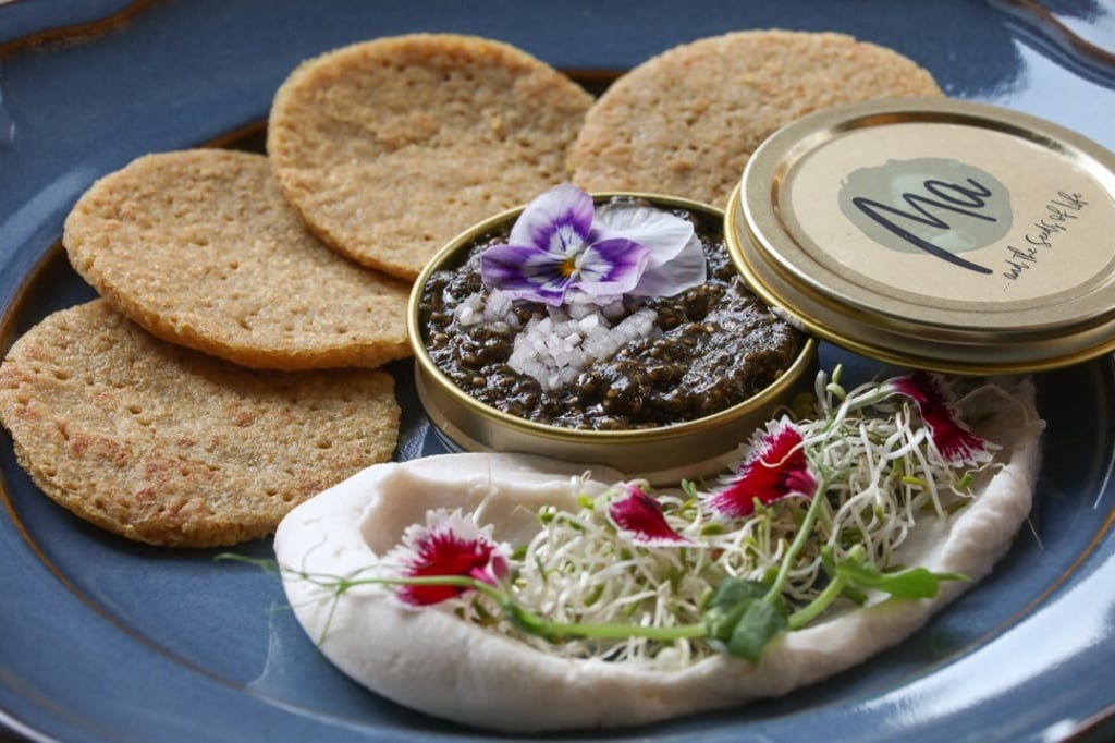Chiaviar, cashew cream and quinoa blinis at MA … and the Seeds of Life in Central, Hong Kong. Photo: Jonathan Wong Chiaviar, cashew cream and quinoa blinis at MA … and the Seeds of Life in Central, Hong Kong. Photo: Jonathan Wong