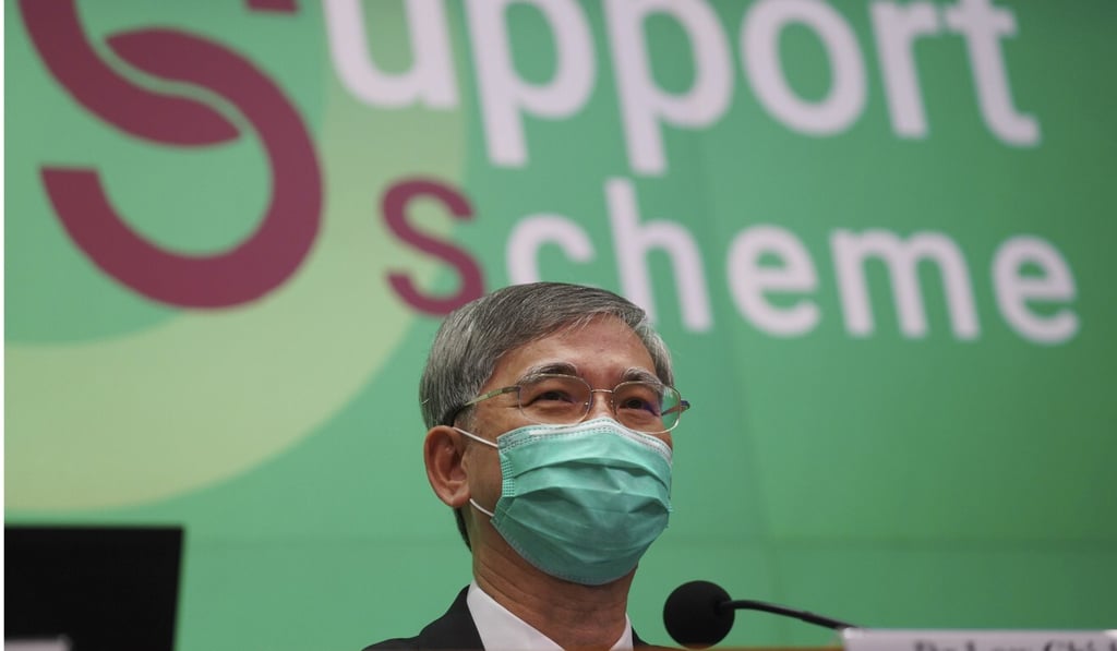 Secretary for Labour and Welfare Law Chi-kwong explains the government’s coronavirus wage subsidy scheme in May. Photo: Winson Wong Secretary for Labour and Welfare Law Chi-kwong explains the government’s coronavirus wage subsidy scheme in May. Photo: Winson Wong