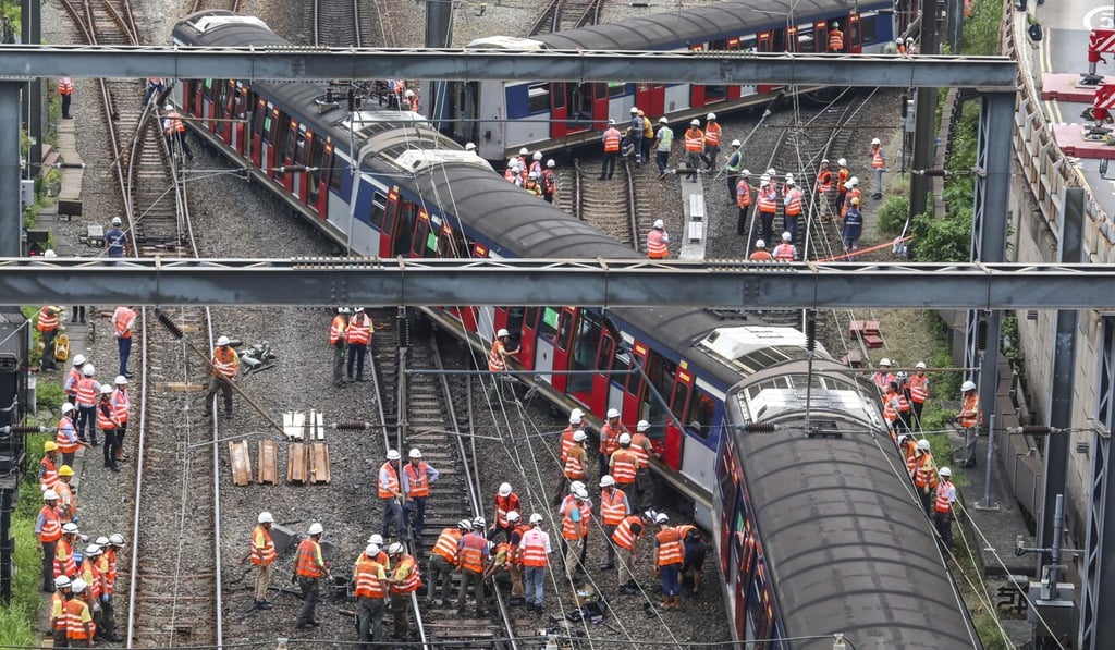 A derailment near Hung Hom station on September 19, 2019, left eight passengers injured. Photo: Felix Wong A derailment near Hung Hom station on September 19, 2019, left eight passengers injured. Photo: Felix Wong
