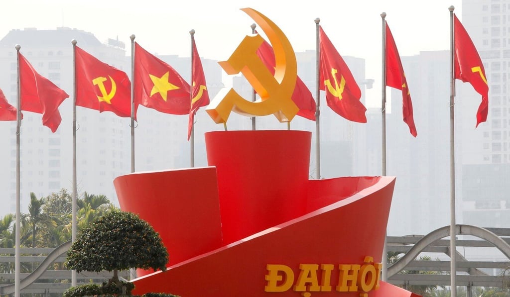 A display is seen outside Vietnam’s National Convention Centre in Hanoi, the venue for the Communist Party’s 13th National Congress. Photo: Reuters