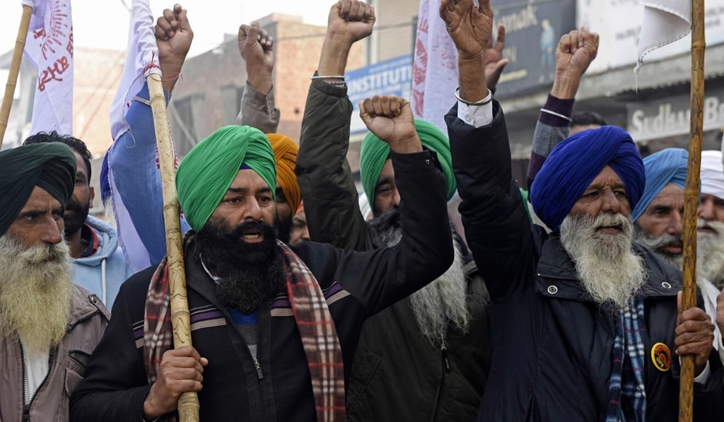 Farmers take part in a protest against agricultural reforms on February 1, 2021. Photo: AFP Farmers take part in a protest against agricultural reforms on February 1, 2021. Photo: AFP