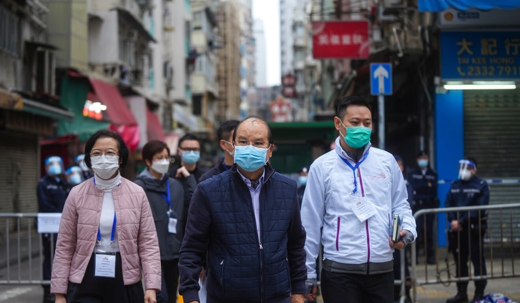 Chief secretary Matthew Cheung (centre) at a lockdown zone in Yau Ma Tei. Photo: Sam Tsang