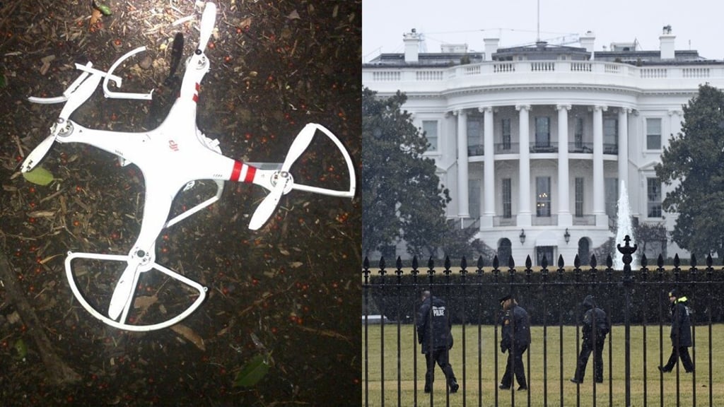 The US Secret Service released this photo of the DJI-made Phantom FC40 drone, left, that was found on the White House grounds on January 26, 2015. Photos: Reuters, AP