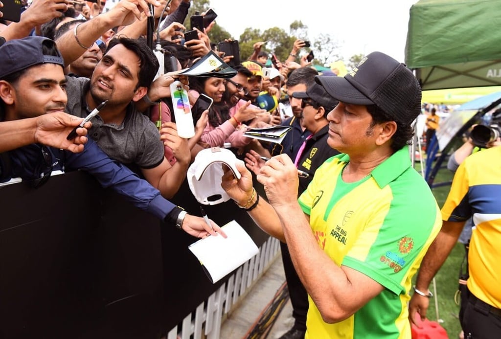 Former Indian cricket player Sachin Tendulkar signs autographs during a celebrity match in Melbourne, Australia, in February 2020. Photo: AFP Former Indian cricket player Sachin Tendulkar signs autographs during a celebrity match in Melbourne, Australia, in February 2020. Photo: AFP