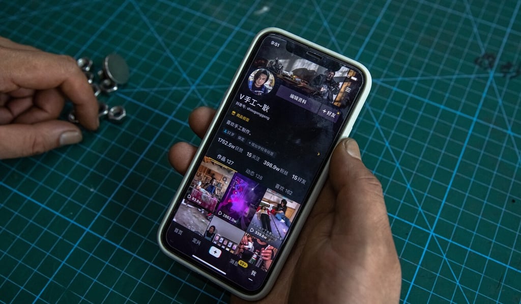 A video creator shows his Douyin profile at his workshop in Baoding city, Hebei province, China on August 15, 2020. Photo: EPA-EFE A video creator shows his Douyin profile at his workshop in Baoding city, Hebei province, China on August 15, 2020. Photo: EPA-EFE