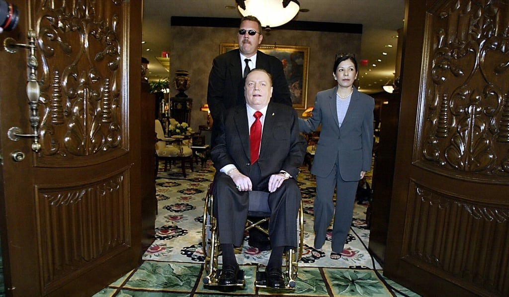 Hustler magazine publisher Larry Flynt arrives for a press conference in Beverly Hills in August 2003 to announce his intention to run for governor of California. Photo: AFP