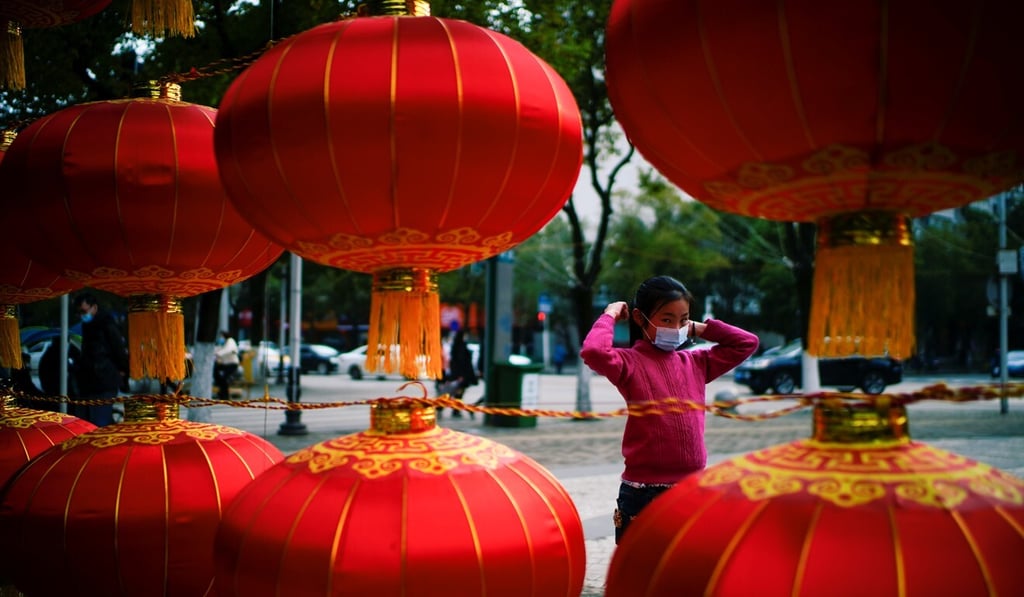 Lunar New Year decorations line a street in Wuhan, Hubei province. Photo: Reuters