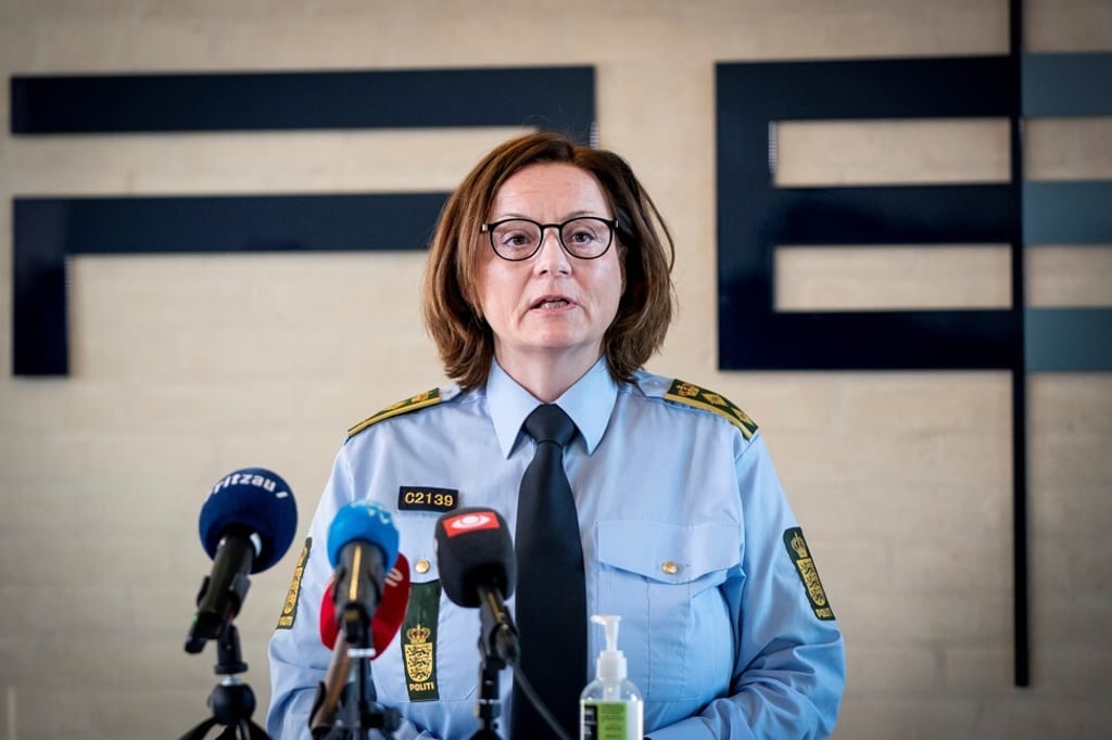 Lene Sorensen, police director for Central and West Zealand police department, speaks during the news conference. Photo: Ritzau Scanpix via Reuters