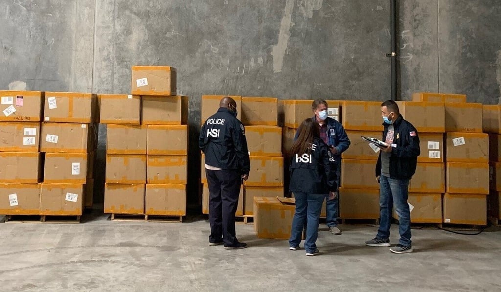 US officials seize counterfeit N95 surgical masks at a cargo facility in El Paso, Texas, in December 2020. Photo: ICE via AP US officials seize counterfeit N95 surgical masks at a cargo facility in El Paso, Texas, in December 2020. Photo: ICE via AP