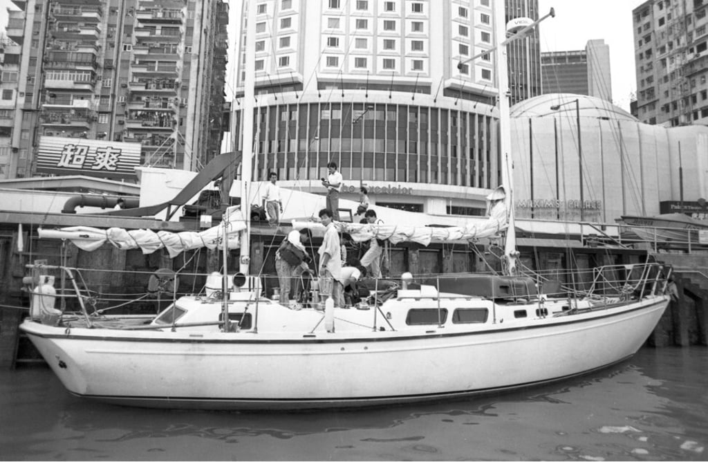 The yacht Oui docked at the Royal Hong Kong Yacht Club. Behind it is the now-demolished Excelsior Hotel from where police mounted surveillance of the vessel. Photo: SCMP The yacht Oui docked at the Royal Hong Kong Yacht Club. Behind it is the now-demolished Excelsior Hotel from where police mounted surveillance of the vessel. Photo: SCMP