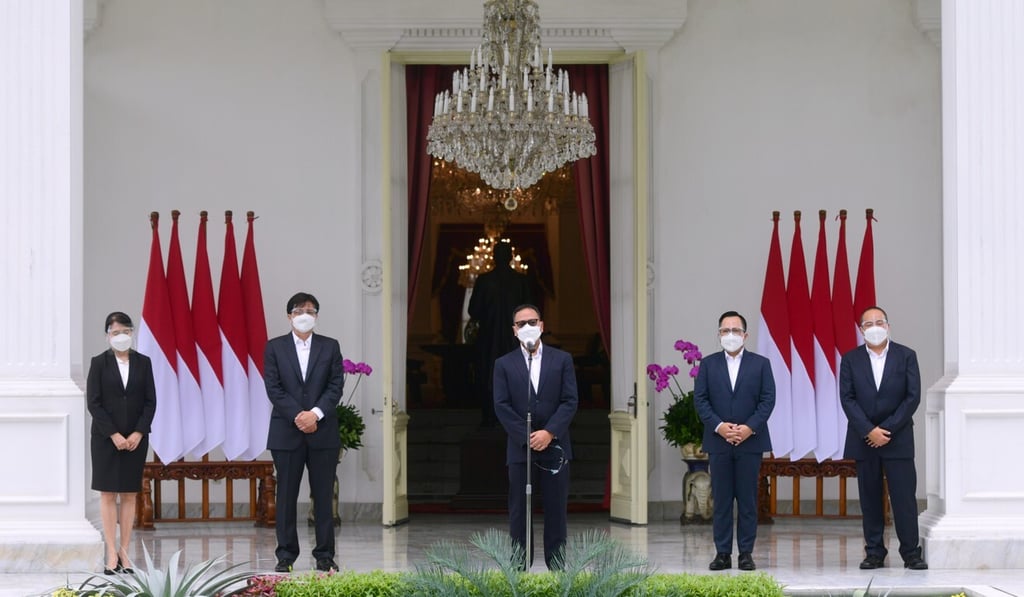 Ridha D.M. Wirakusumah speaks at the Merdeka Palace in Jakarta. Photo: Reuters