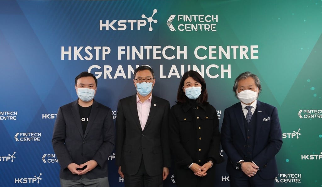 Eunice Chan (second right), Hang Seng Bank’s chief operating officer, who took part in the FinTech Centre’s virtual launch, believes HKSTP’s Banking Virtual Lab platform will help the bank develop new products. Photo: HKSTP