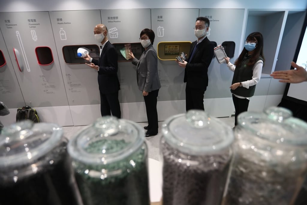 Secretary for the Environment Wong Kam-sing (left) and other government officials unveil Hong Kong’s new waste targets at a press briefing on February 8. Photo: Jonathan Wong