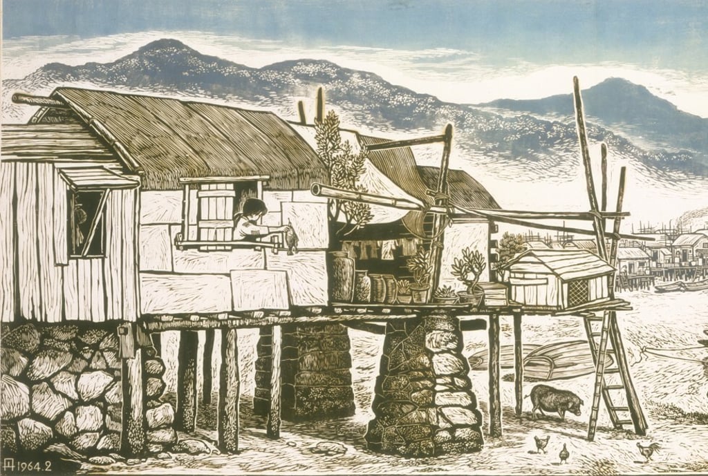 A detail of Lee Lau-dan’s woodcut print titled Tai O (1964), which is displayed in the “20/20 Hong Kong Print Art Exhibition”. Courtesy of Hong Kong Museum of Art collection