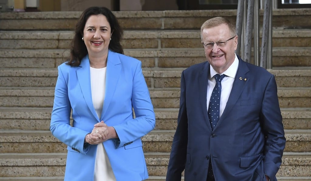 Queensland Premier Annastacia Palaszczuk and Australian Olympic Committee president John Coates have reason to smile. Photo: AP Queensland Premier Annastacia Palaszczuk and Australian Olympic Committee president John Coates have reason to smile. Photo: AP