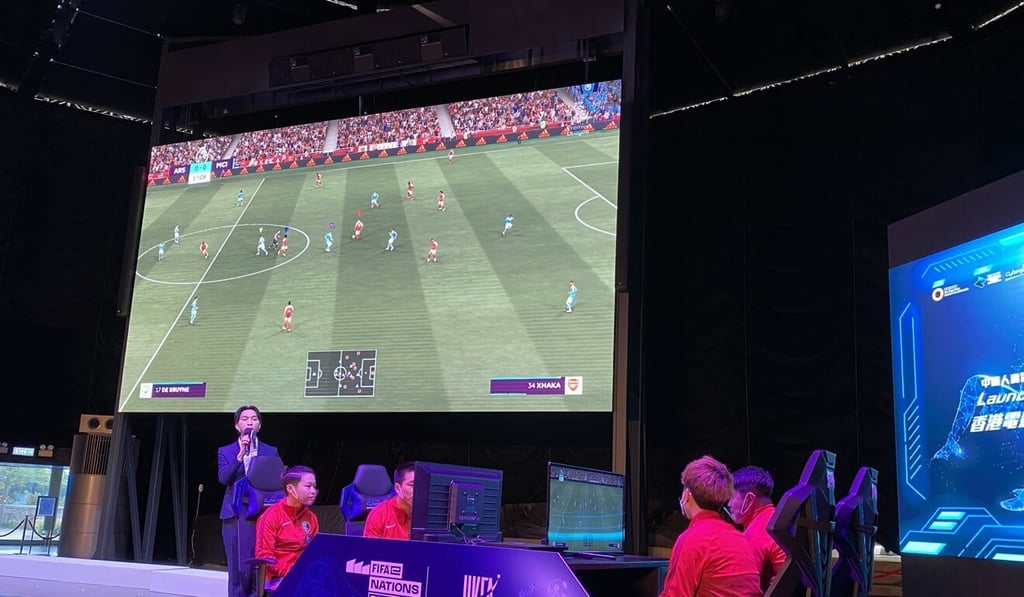 A demonstration of the football esport game at the Cyberport. Photo: Chan Kin-wa A demonstration of the football esport game at the Cyberport. Photo: Chan Kin-wa