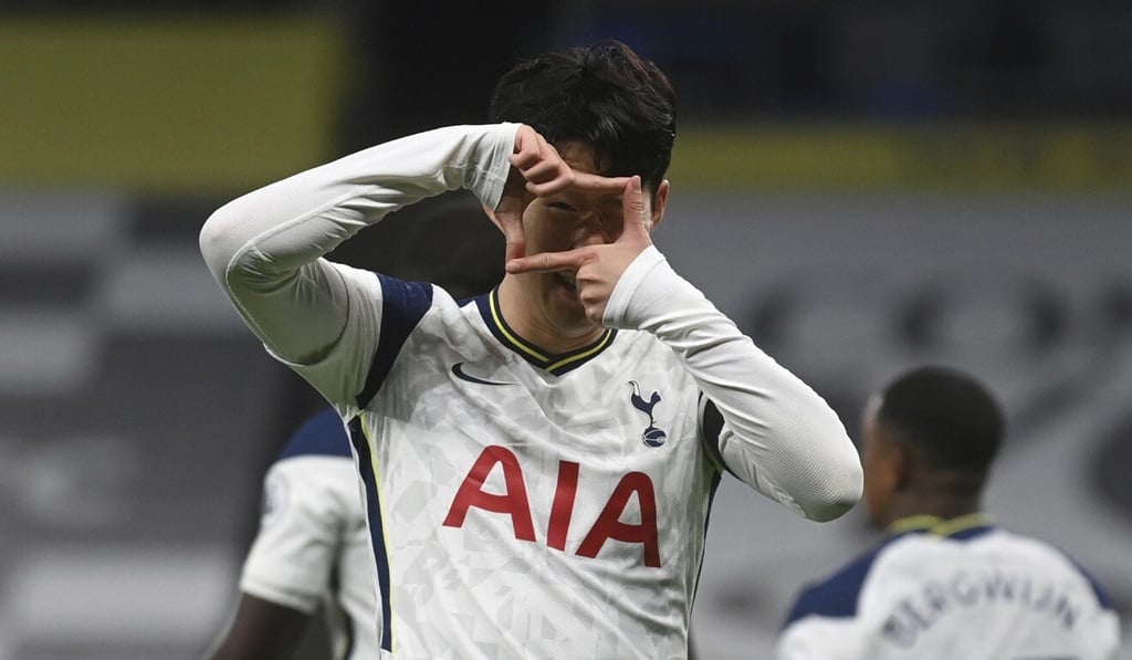 Tottenham's Son Heung-min celebrates after scoring his side's opening goal against Manchester City in the English Premier League in London, England in November 2020. Photo: AP Tottenham's Son Heung-min celebrates after scoring his side's opening goal against Manchester City in the English Premier League in London, England in November 2020. Photo: AP