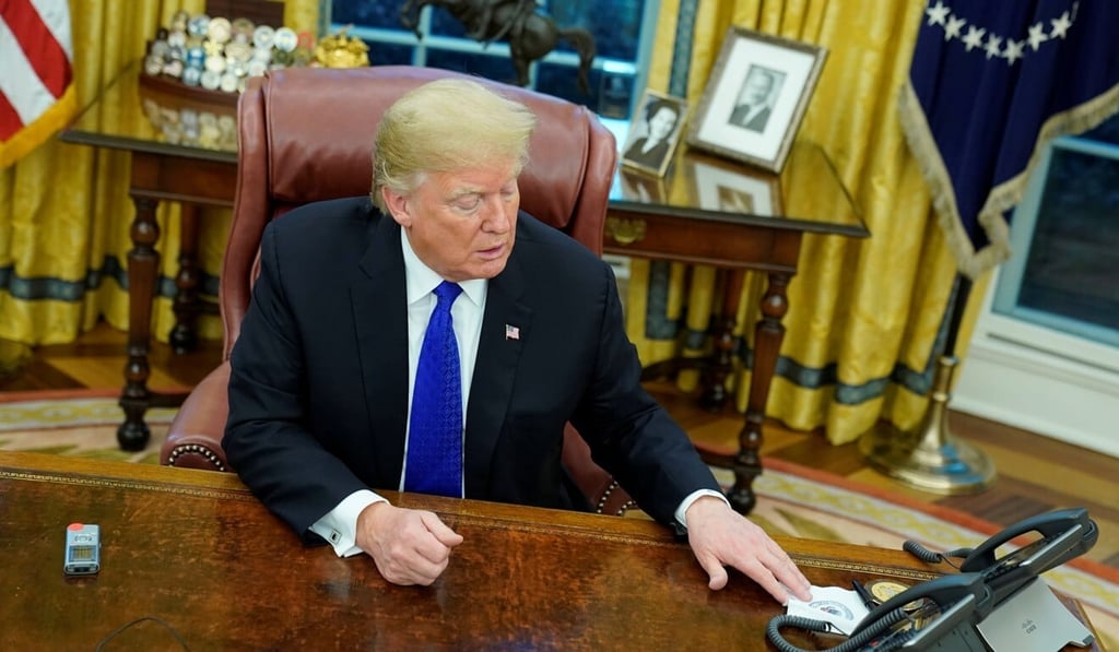 Then US president Donald Trump is seen in the Oval Office during an interview with Reuters journalists on December 11, 2018. During the interview, he said he “would certainly intervene” in Meng Wanzhou’s fraud case if it helped strike a trade deal with China. Photo: Reuters