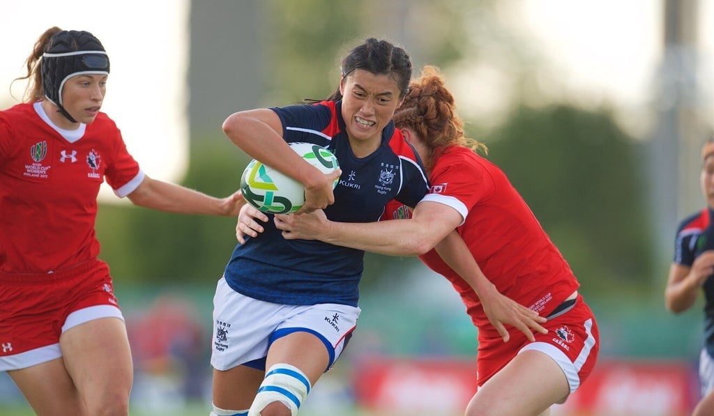 Former Hong Kong captain Chow Mei-nam in action for Hong Kong against Canada in the 2017 Women's Rugby World Cup. Photo: HKRU