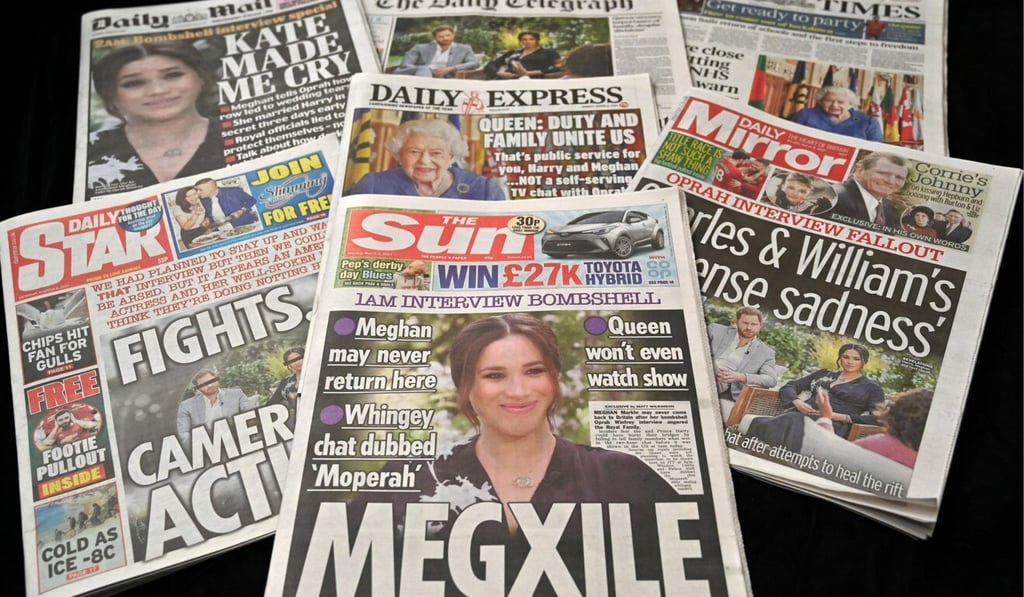 The royal couple’s interview with Oprah Winfrey, aired in the US on Sunday, made front-page news in Britain next morning. Photo: AFP