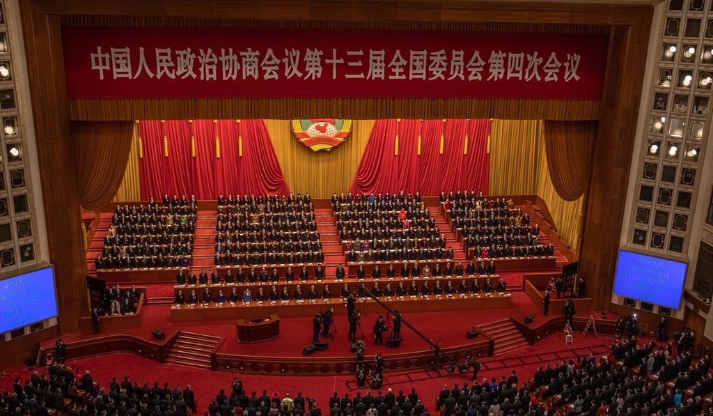 The opening session of Beijing’s plenary talks. Photo: EPA-EFE