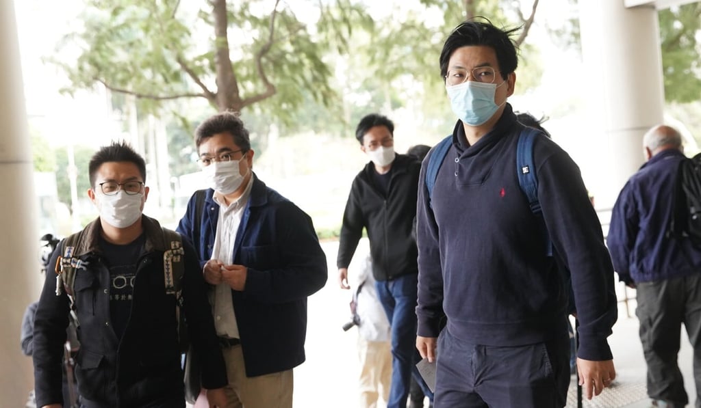 (From Left) Raphael Wong, Mak Tak-ching, Avery Ng, Kwok Wing-kin appear at Eastern Magistrates’ Courts in Sai Wan Ho on Wednesday. Photo: Winson Wong