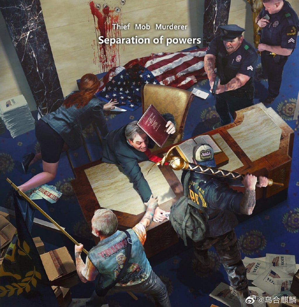 Chinese cartoonist Wuheqilin’s artwork commenting on the attack on the US Capitol building was posted on his Weibo social media account on January 10, 2021. Photo: Handout