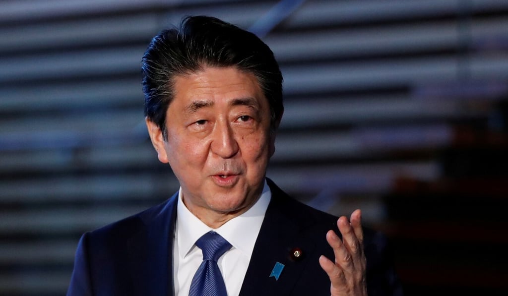 Former prime minister Shinzo Abe during an April 2020 press conference at the official residence. Photo: Reuters