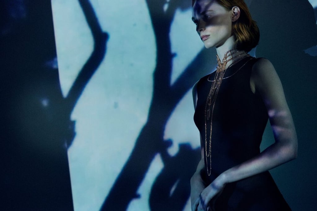 The Ondes Miroirs necklace is made with strings of light brown diamonds. Photo: Hermès