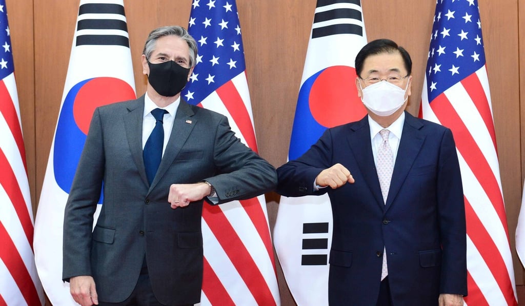 US Secretary of State Antony Blinken and South Korean Foreign Minister Chung Eui-yong. Photo: TNS US Secretary of State Antony Blinken and South Korean Foreign Minister Chung Eui-yong. Photo: TNS