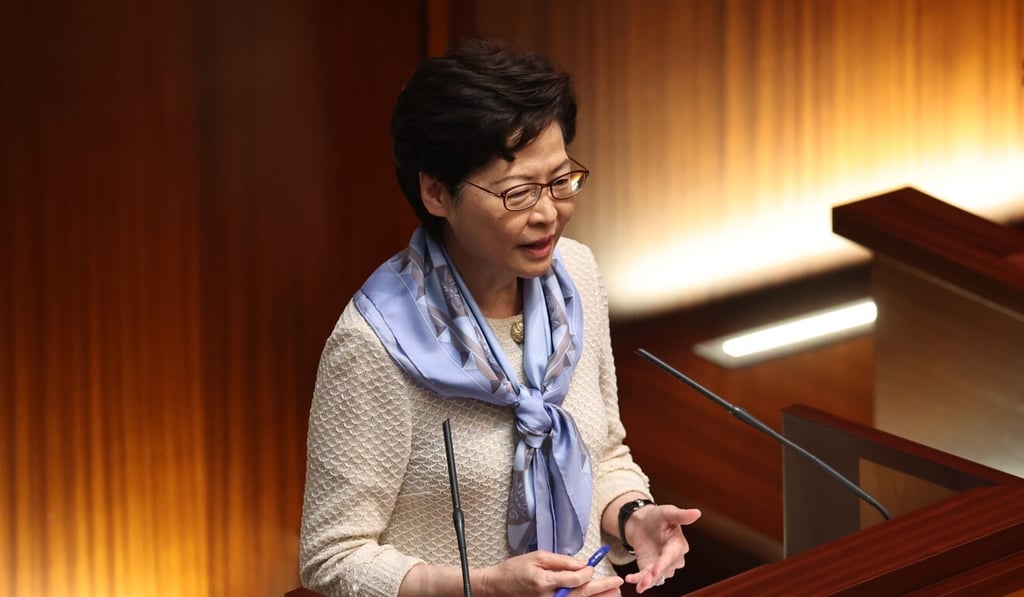 Chief Executive Carrie Lam in the Legislative Council chamber on Wednesday. Photo: K. Y. Cheng Chief Executive Carrie Lam in the Legislative Council chamber on Wednesday. Photo: K. Y. Cheng